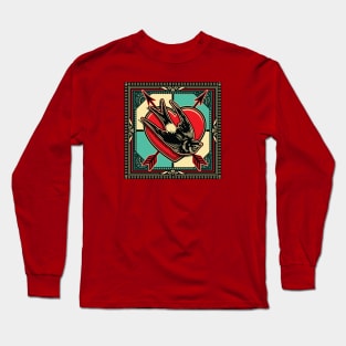 Pierced Heart & Swallow Tattoo Style Graphic Long Sleeve T-Shirt